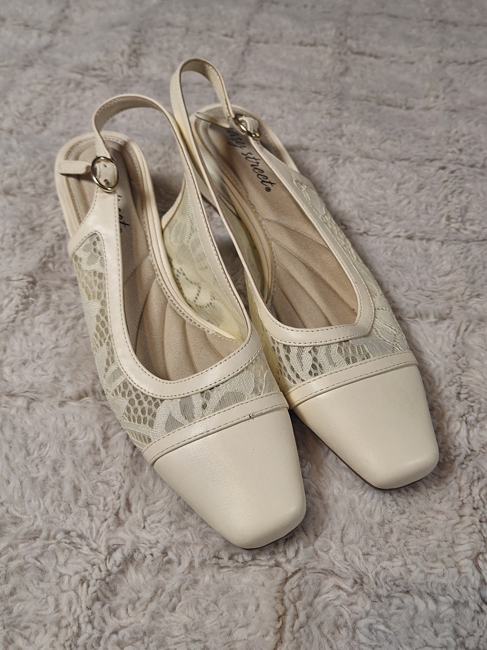 easy street Cream Lace Slingback Flats